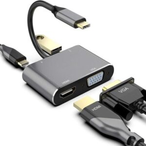 USB-C to HDMI/VGA/USB 3.0/PD Adapter | 4-in-1 Combo Video Hub Converter | OTG Type-C Multiport Connector for Laptop & Mobile
